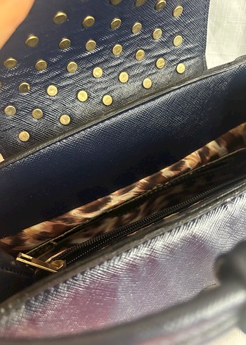 Kemerli lacivert Deri Kadın Çantası - Görsel 5