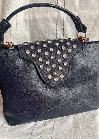 Kemerli lacivert Deri Kadın Çantası - Görsel 2