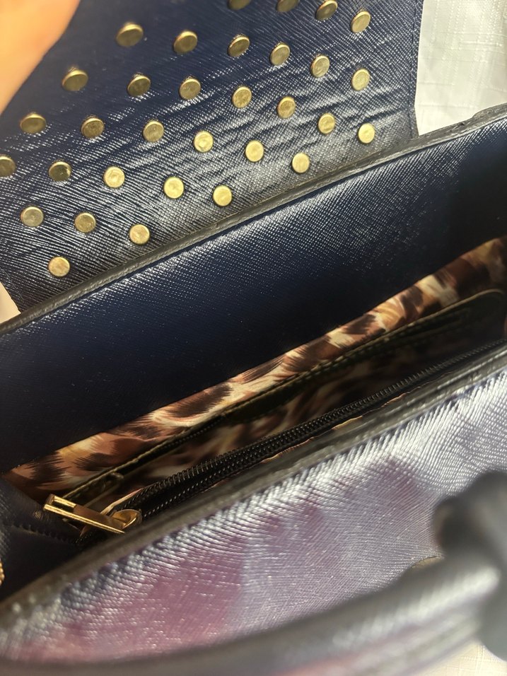 Kemerli lacivert Deri Kadın Çantası - Görsel 5