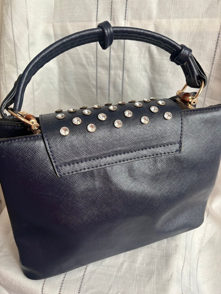 Kemerli lacivert Deri Kadın Çantası - Görsel 4