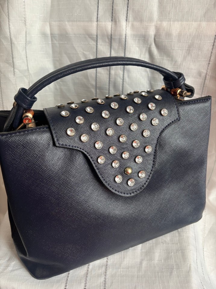 Kemerli lacivert Deri Kadın Çantası - Görsel 3