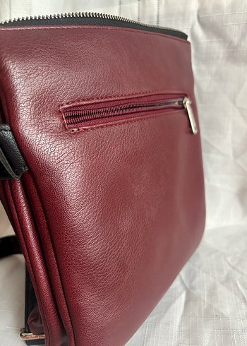 Bordo Deri Kadın Çanta Fermuarlı - Görsel 3