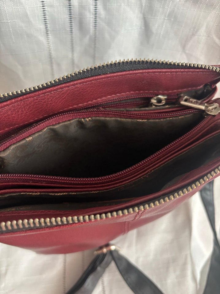 Bordo Deri Kadın Çanta Fermuarlı - Görsel 4