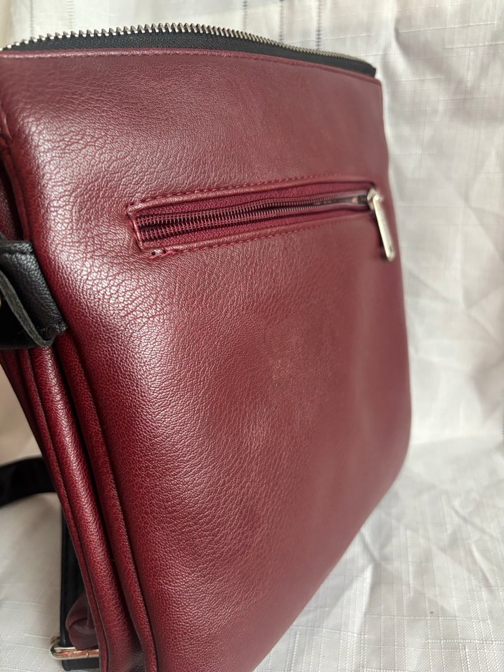 Bordo Deri Kadın Çanta Fermuarlı - Görsel 3