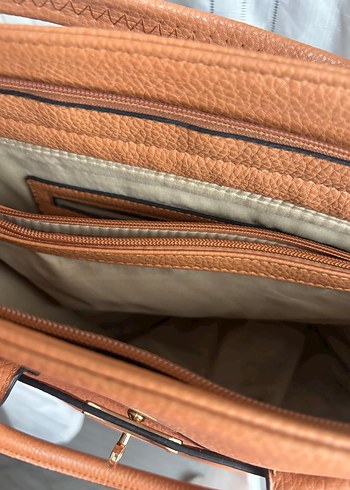 Camel Deri Tokalı Kadın Çanta - Görsel 6