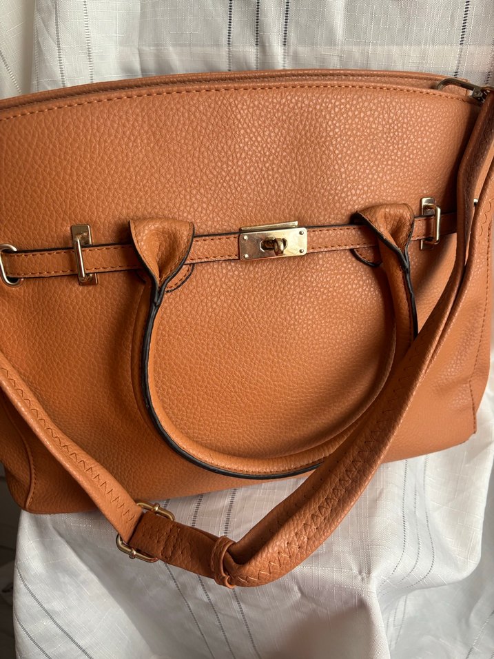 Camel Deri Tokalı Kadın Çanta - Görsel 3