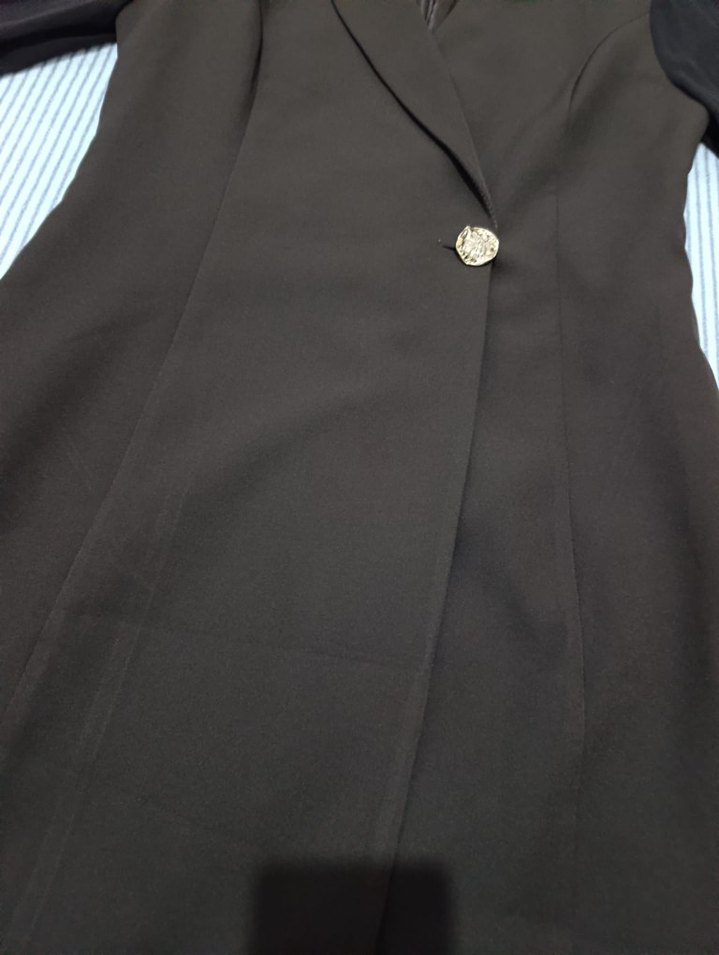 Kahverengi Uzun Düğmeli İş Kadın Ceketi - Görsel 2