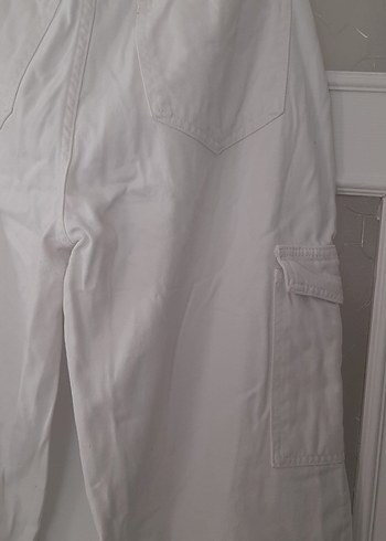 Beyaz Rahat Kesim  Kadın Kot Pantolon - Görsel 6
