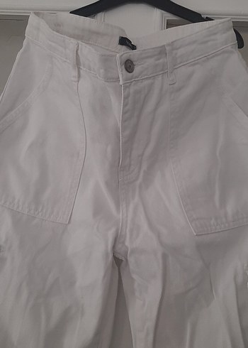 Beyaz Rahat Kesim  Kadın Kot Pantolon - Görsel 4