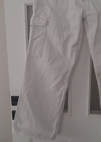 Beyaz Rahat Kesim  Kadın Kot Pantolon - Görsel 3