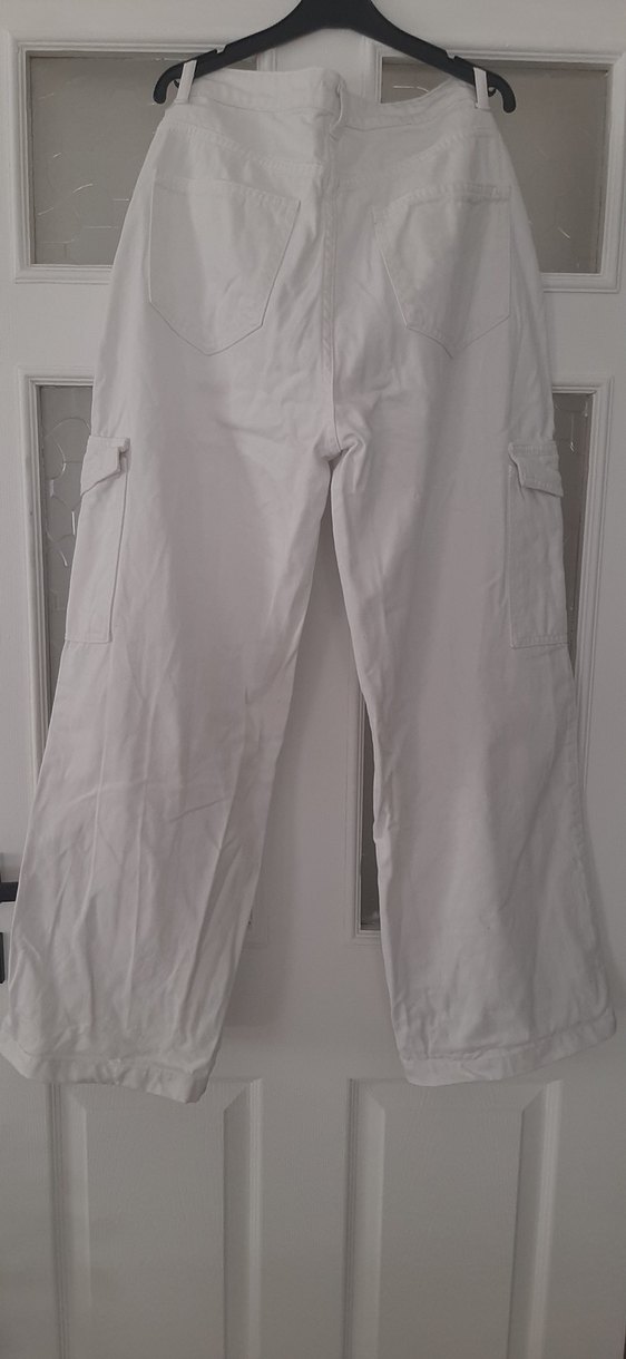 Beyaz Rahat Kesim  Kadın Kot Pantolon - Görsel 5