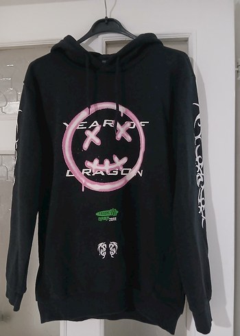 Siyah Kapüşonlu Grunge Sweatshirt - Görsel 2