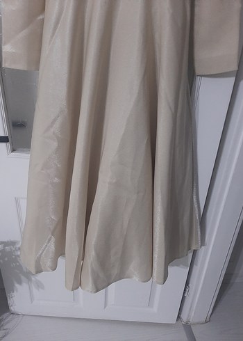 Uzun Kollu Bej İşlemeli Abiye Elbise - Görsel 6