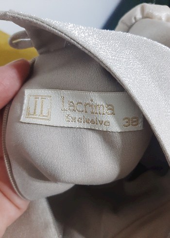 Uzun Kollu Bej İşlemeli Abiye Elbise - Görsel 10