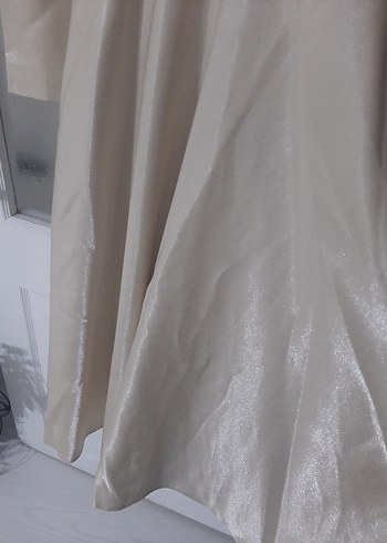 Uzun Kollu Bej İşlemeli Abiye Elbise - Görsel 5