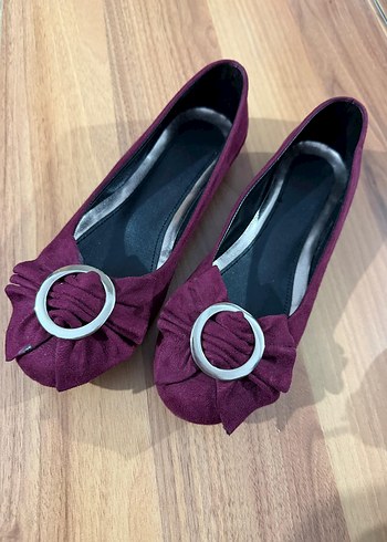 Bordo Tokalı Kadın Günlük Düz Ayakkabı - Görsel 2