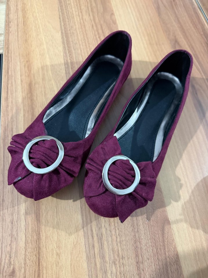 Bordo Tokalı Kadın Günlük Düz Ayakkabı - Görsel 2