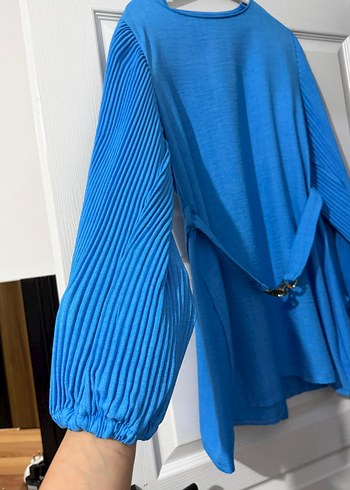Mavi Piliseli Uzun Kollu Keten Takım - Görsel 2