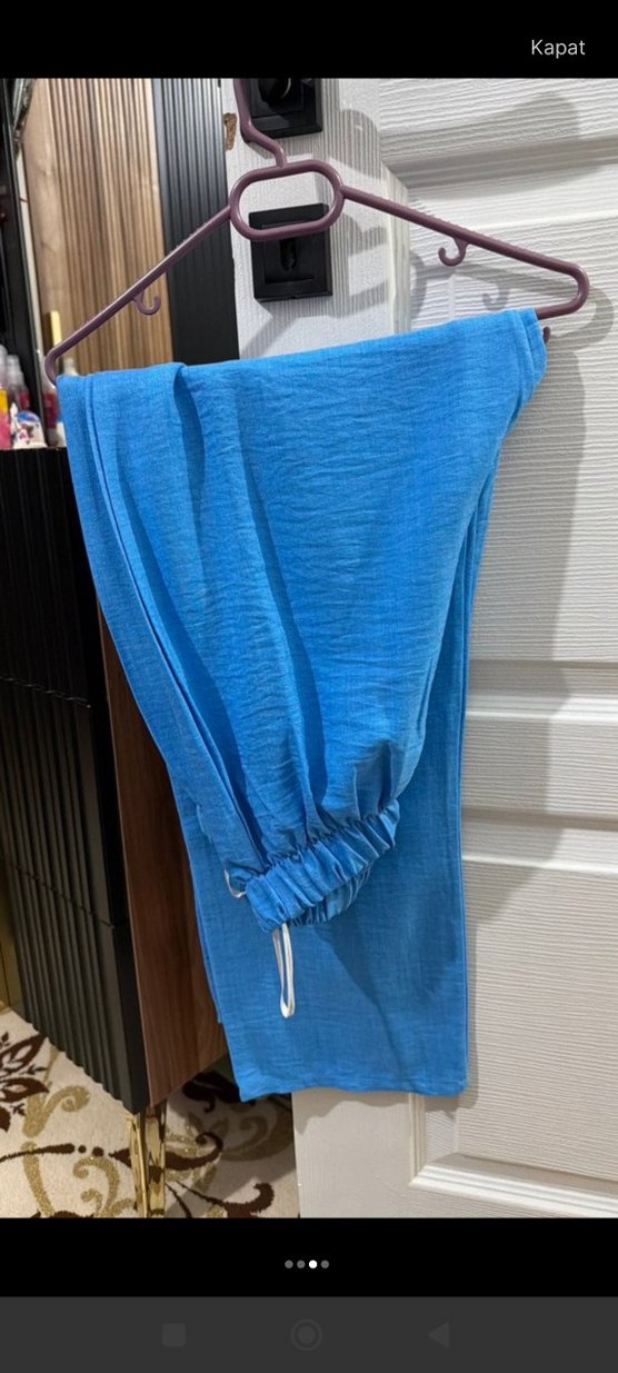 Mavi Piliseli Uzun Kollu Keten Takım - Görsel 3