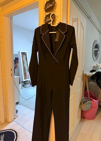 Siyah Uzun Kollu Kadın Tulum - Görsel 2