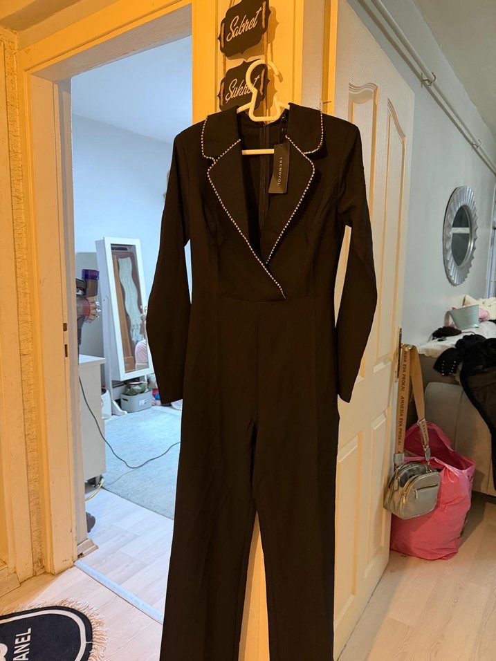 Siyah Uzun Kollu Kadın Tulum - Görsel 2