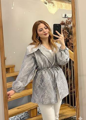 Gri Zebra Desenli Düğmeli Mini Kadın ceket - Görsel 2