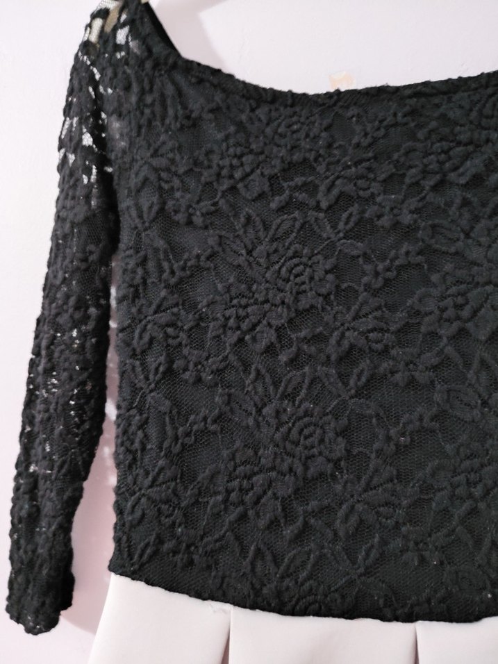 Dantel Detaylı Midi Siyah-Beyaz Kadın Elbise - Görsel 3