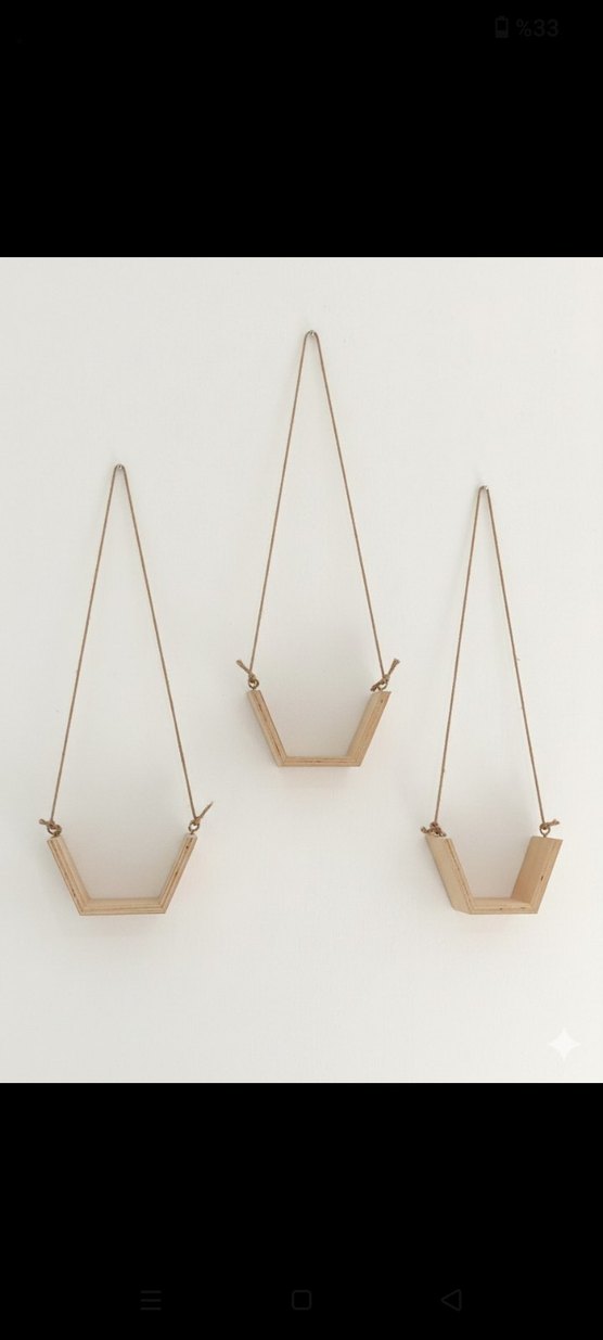 Bej Asılı Ahşap Saksılık Seti - Görsel 3