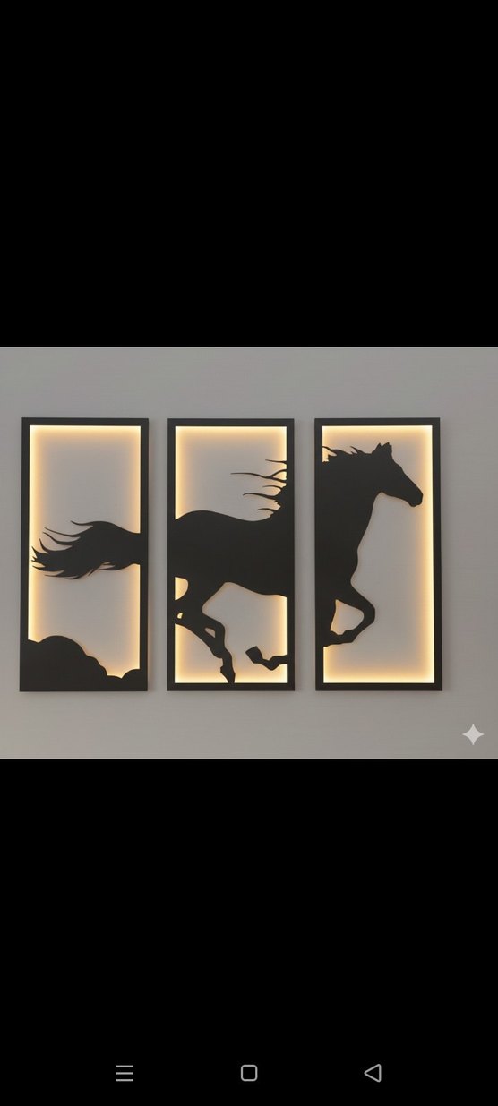 At Figürlü 3 Parçalı Aydınlatmalı Duvar Tablosu - Görsel 4