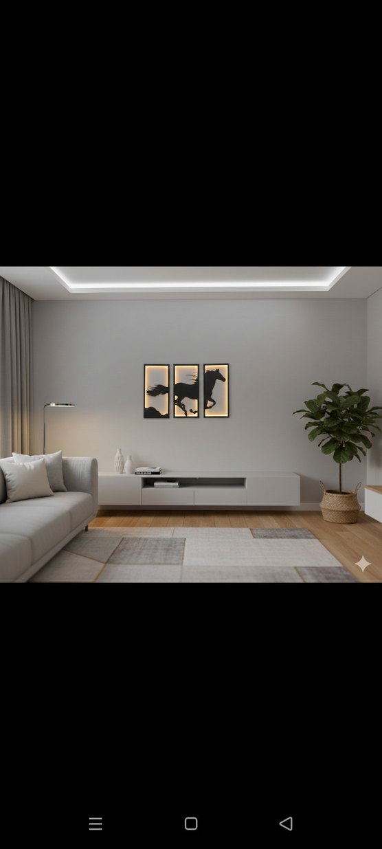 At Figürlü 3 Parçalı Aydınlatmalı Duvar Tablosu - Görsel 2