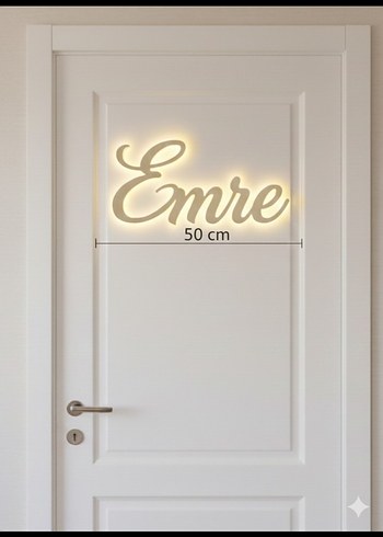 Işıklı Beyaz kişiye özel Kapı Yazısı 50 cm - Görsel 2