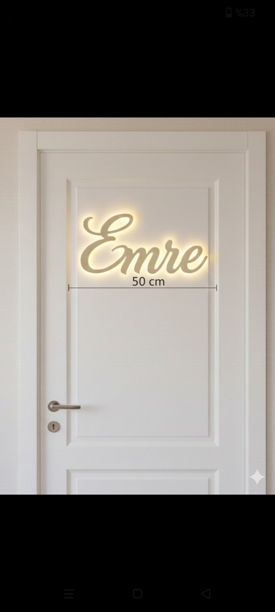 Işıklı Beyaz kişiye özel Kapı Yazısı 50 cm - Görsel 2