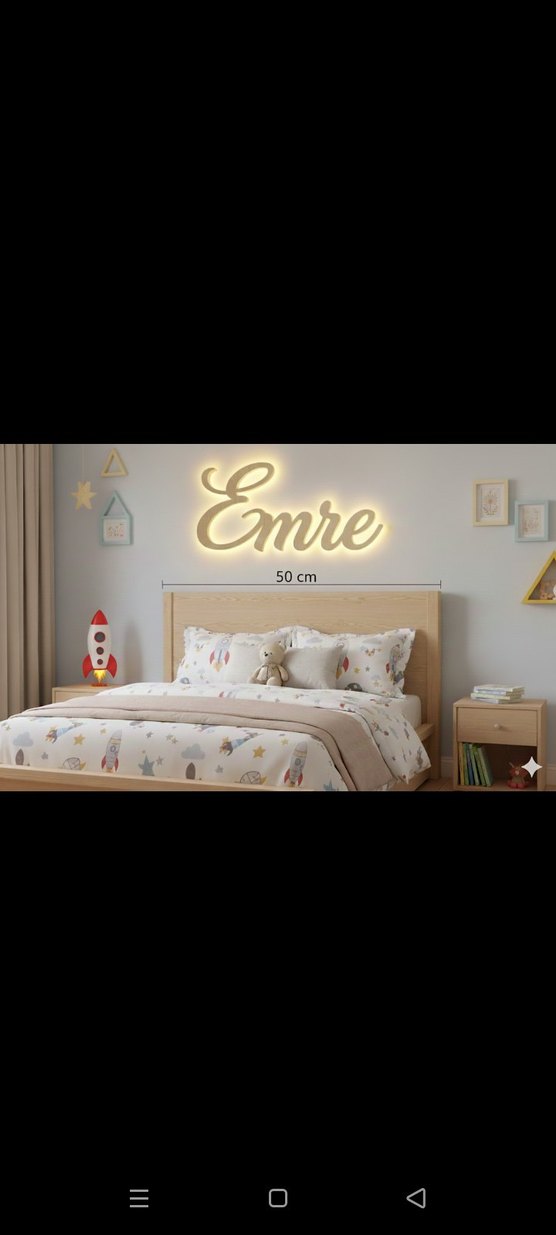 Işıklı Beyaz kişiye özel Kapı Yazısı 50 cm - Görsel 3