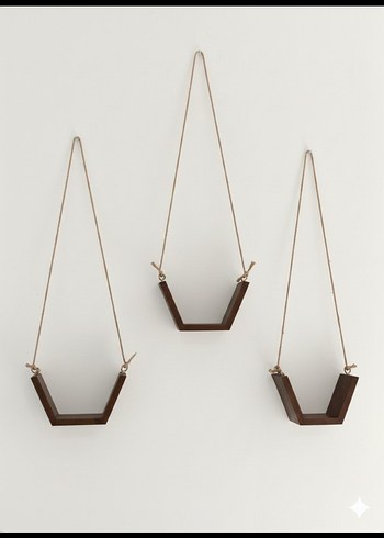 Kahverengi Ahşap Halatlı Duvar Rafları - Görsel 3