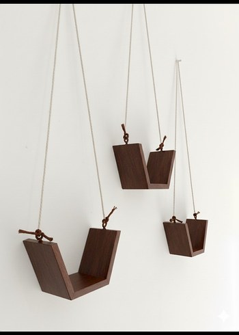 Kahverengi Ahşap Halatlı Duvar Rafları - Görsel 2