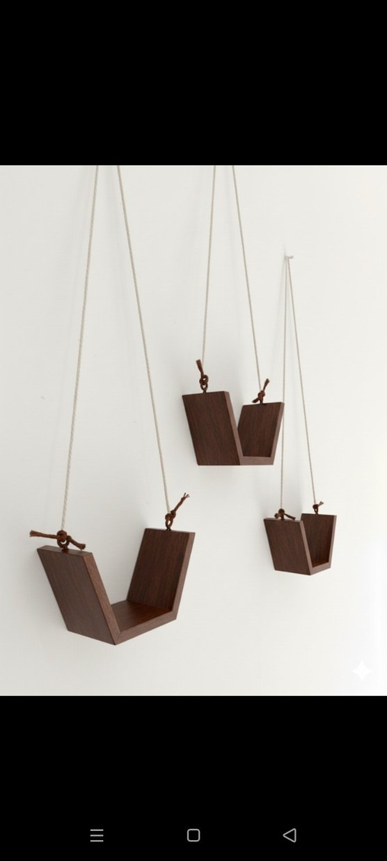 Kahverengi Ahşap Halatlı Duvar Rafları - Görsel 2