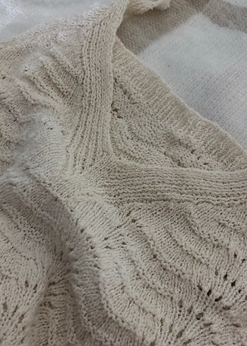 Bej V Yaka Örgü Kadın Atlet - Görsel 3