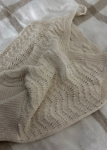 Bej V Yaka Örgü Kadın Atlet - Görsel 2