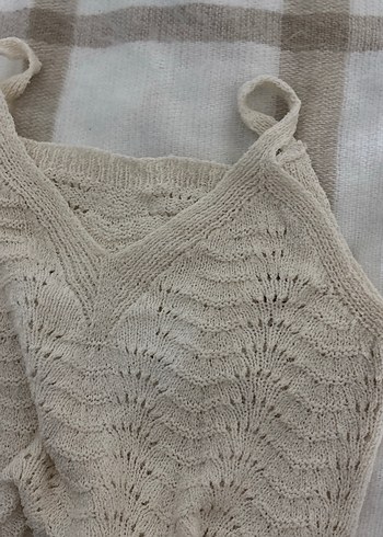 Bej V Yaka Örgü Kadın Atlet - Görsel 4