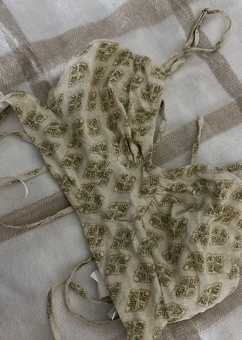 Nakışlı Bej Keten İpli Büstiyer - Görsel 2