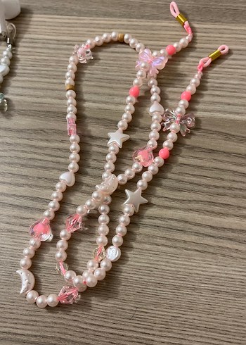 Pembe Boncuklu Kelebekli Kulaklık Zinciri - Görsel 6