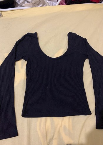 Kadın Lacivert Crop Top, Kısa Kollu, Tek Renk - Görsel 2
