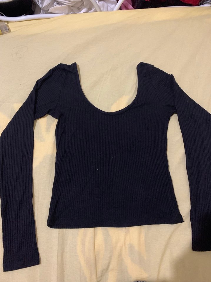 Kadın Lacivert Crop Top, Kısa Kollu, Tek Renk - Görsel 2
