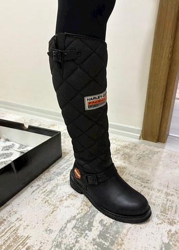 Kadın Siyah Deri Biker Çizme Yüksek Topuklu - Görsel 3