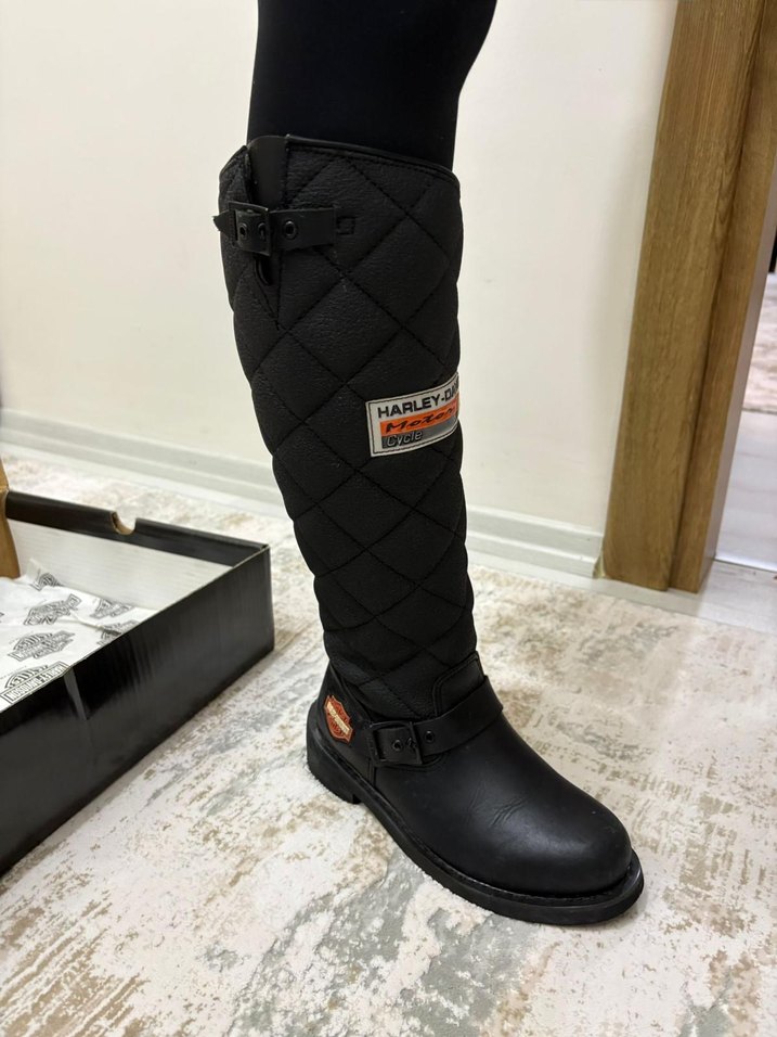 Kadın Siyah Deri Biker Çizme Yüksek Topuklu - Görsel 3