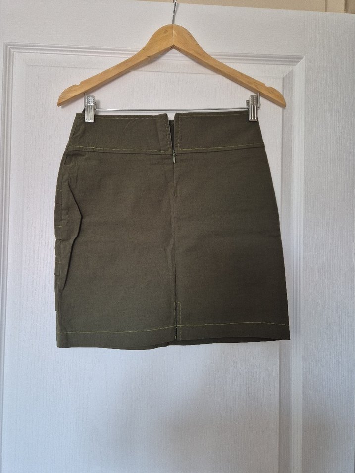 Haki Keten Mini Pilili Etek - Görsel 2