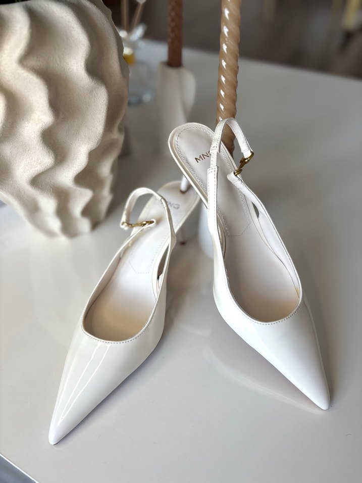 MANGO Beyaz Rugan 35 Numara Stiletto Topuklu Ayakkabı - Görsel 3