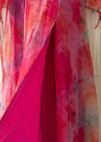 Pembe Bağcıklı Bohem Uzun Elbise - Görsel 3