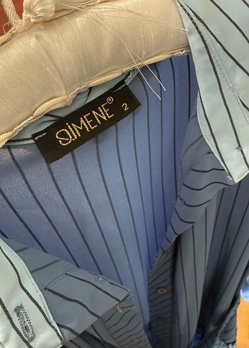 Çizgili Uzun Mavi Pilili Kadın Elbise - Görsel 3