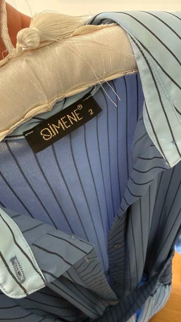 Çizgili Uzun Mavi Pilili Kadın Elbise - Görsel 3